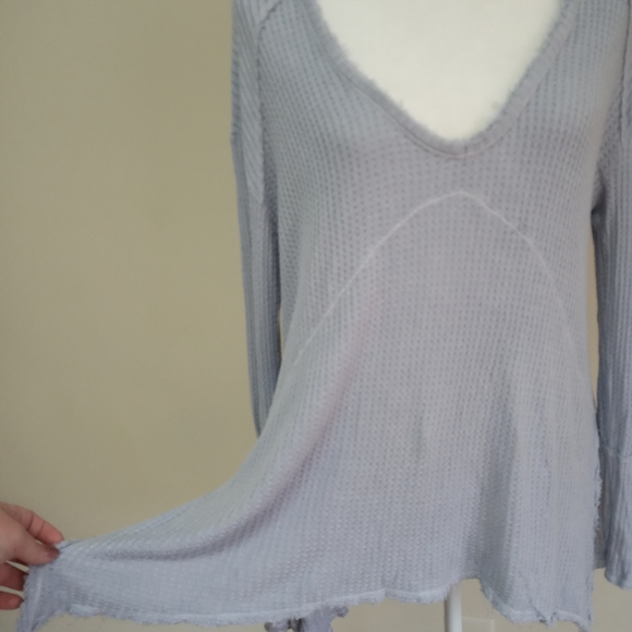 Free People Waffle knit thermal lavender raw hem - Picture 9 of 12